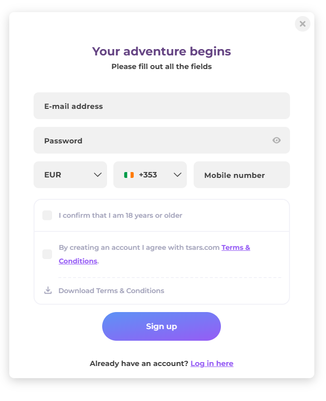 Tsars Casino official website